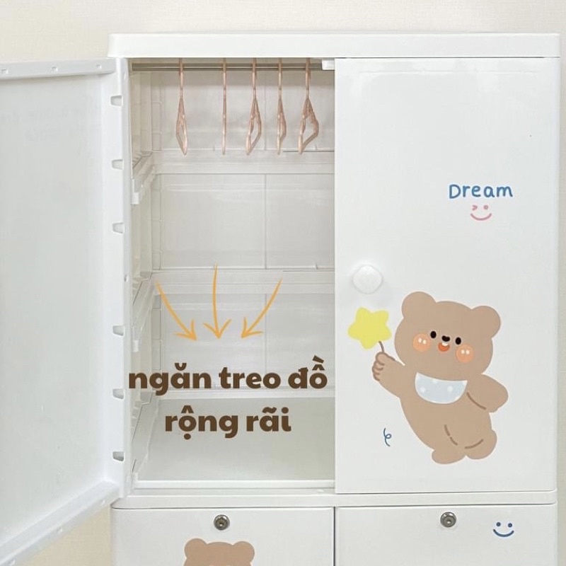 Tủ nhựa 5 tầng Teddy / Lion - Tủ quần áo đựng đồ cho bé