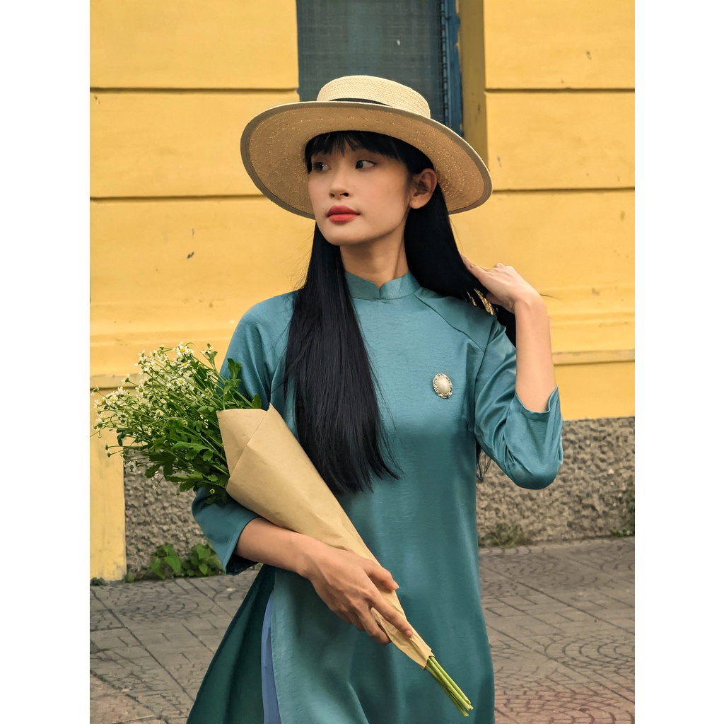 Set Áo dài Rosemary Lụa Tây Thi Xanh Lam