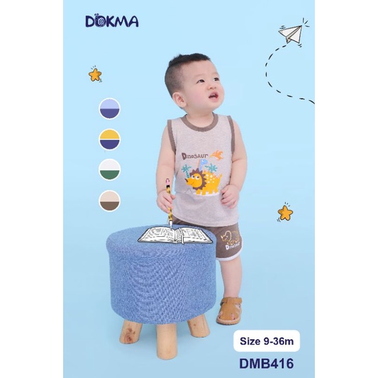 DOKMA 2022 - Bộ Ba Lỗ họa tiết khủng long cho bé trai, bé gái từ 6M đến 3Y