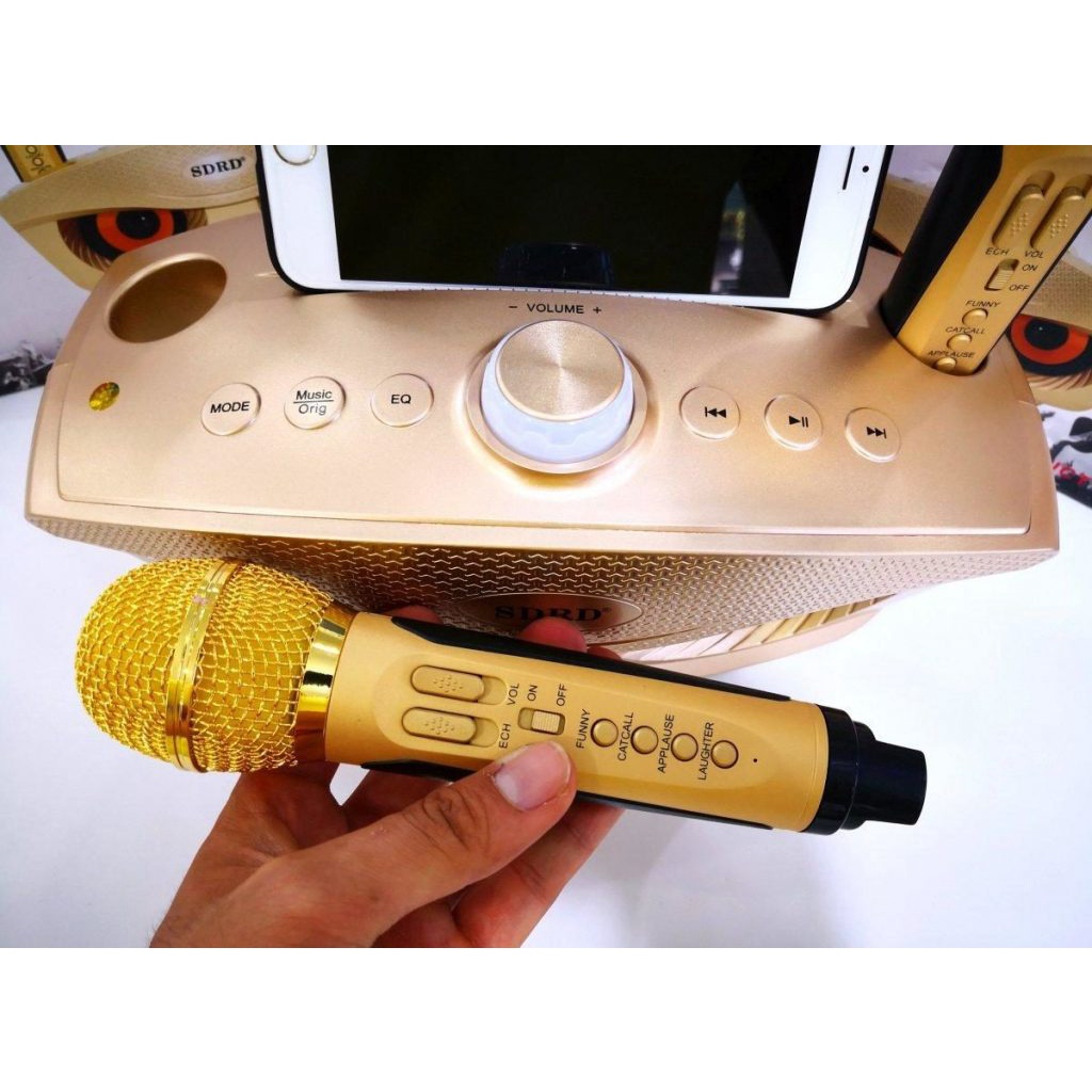 Loa không dây karaoke gia đình SD-306 tặng kèm 2 mic kết nối bluetooth hỗ trợ ghi âm tách lời - BH 6 tháng