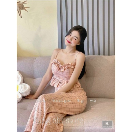 Sét Bộ 2 Món Áo Hai Dây Bèo Kết Hợp Quần Ca rô Chất Kate Bố Mặc Thoải Mái Phù Hợp Đi Chơi, Du Lịch Mọi Nơi [NEW UNISEX]