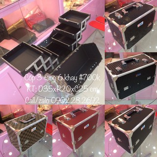 Cốp Makeup, Nail, Phun Xăm 3 Tầng 6 Khay Nhiều Màu