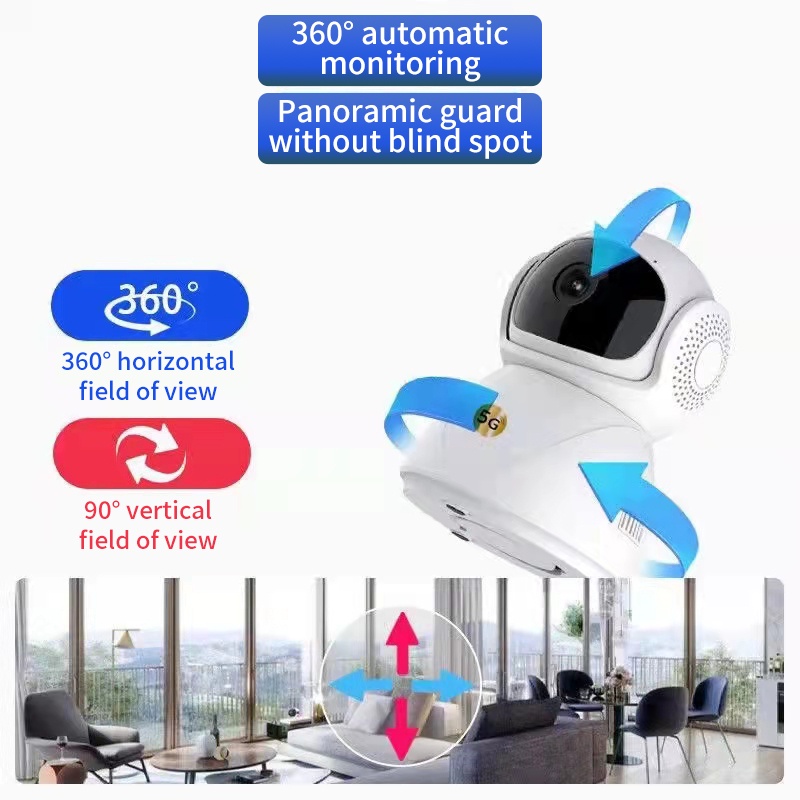 Camera 5G / 2.4G băng tần kép 2MP 1080P trong nhà PTZ xoay 360 độ không dây WIFI CCTV IP