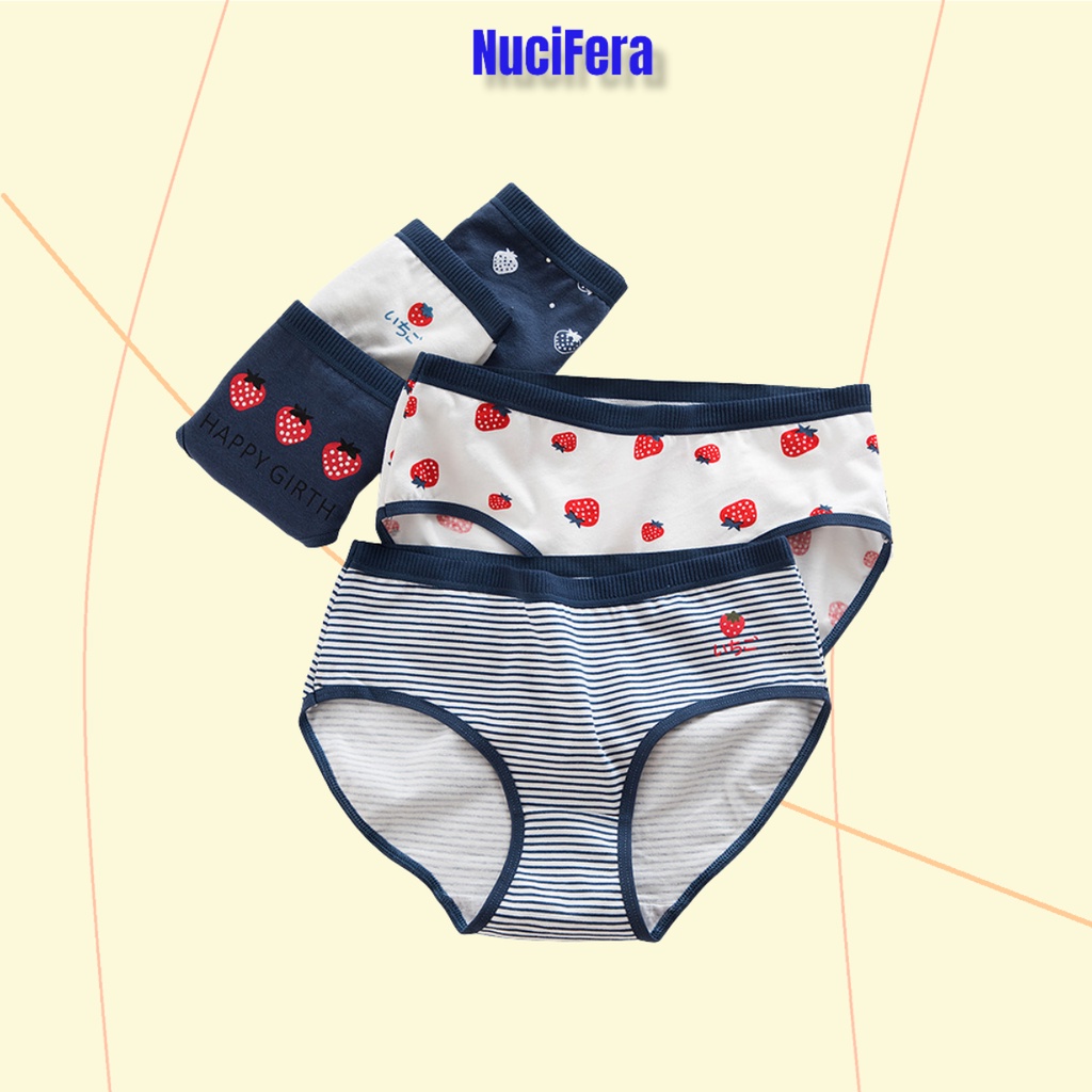 Set 5 quần lót nữ cotton hình trái Dâu đỏ dễ thương_NuciFera
