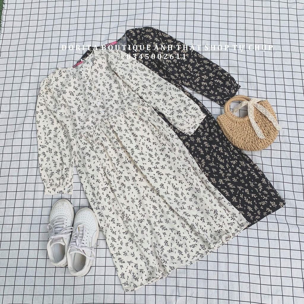 Váy hoa nhí vintage dáng dài, váy hoa vintage mùa thu, đầm hoa vintage | BigBuy360 - bigbuy360.vn