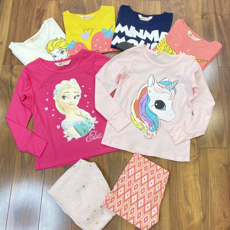 Bộ dài tay bé gái chất cotton xuất dư in hình Pony Elsa Mickey size 18-42kg - Bộ bé gái thu đông nằm điều hoà