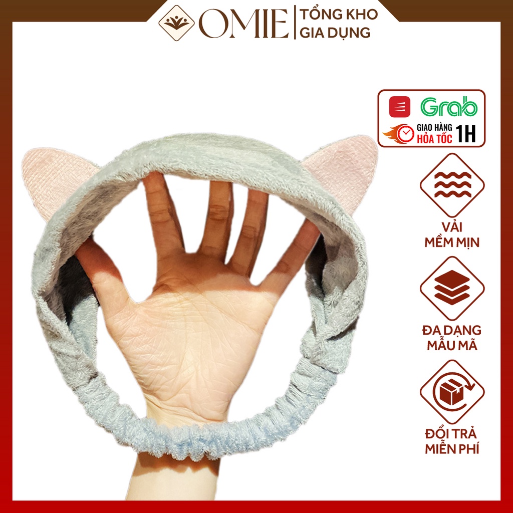 Băng đô rửa mặt cài tóc OMIE bờm cài tóc nhung kiểu dáng tai mèo đơn giản dễ thương