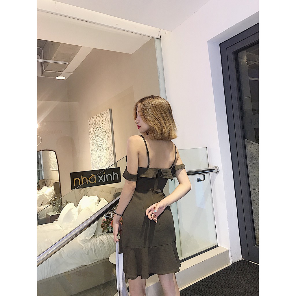 Đầm 2 dây bèo rớt vai - trơn