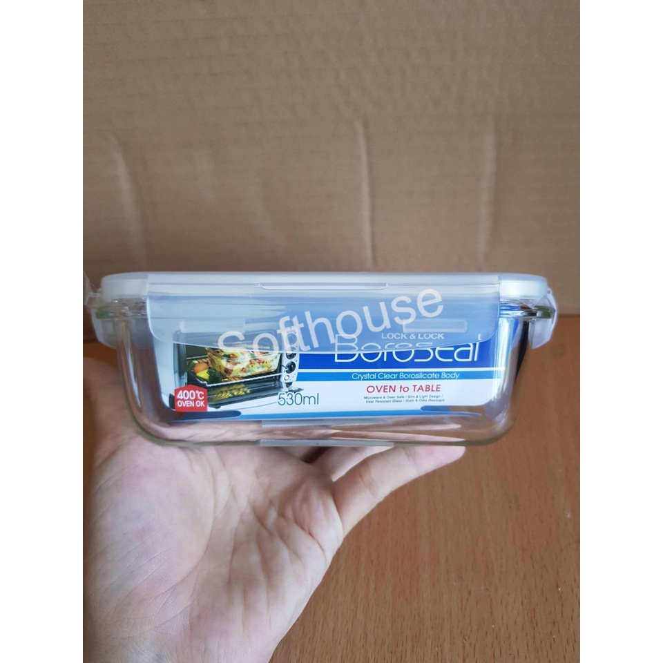 Hộp thố thủy tinh lock and lock 500ml, 530ml LLG426 mang canh chống tràn dùng trong lò vi sóng, máy rửa bát