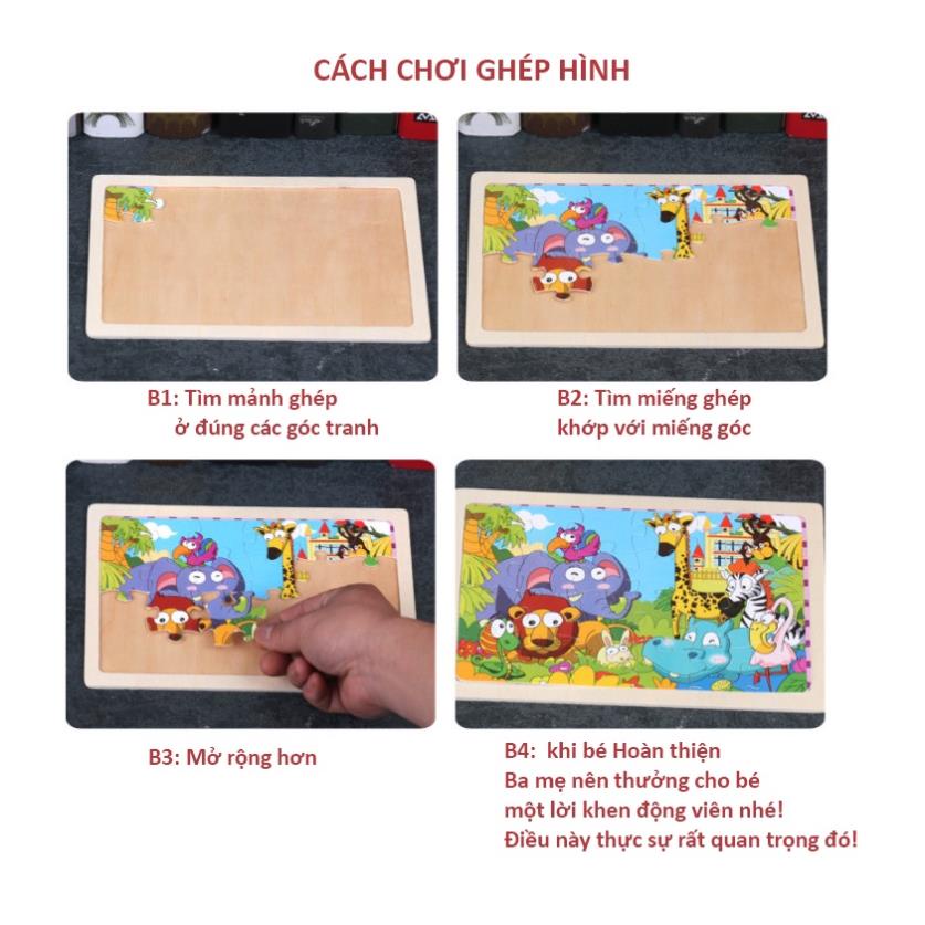 Đồ chơi gỗ BAPKIDS, Ghép tranh 24 chi tiết bằng gỗ nhiều chủ đề 15 x 22.5cm