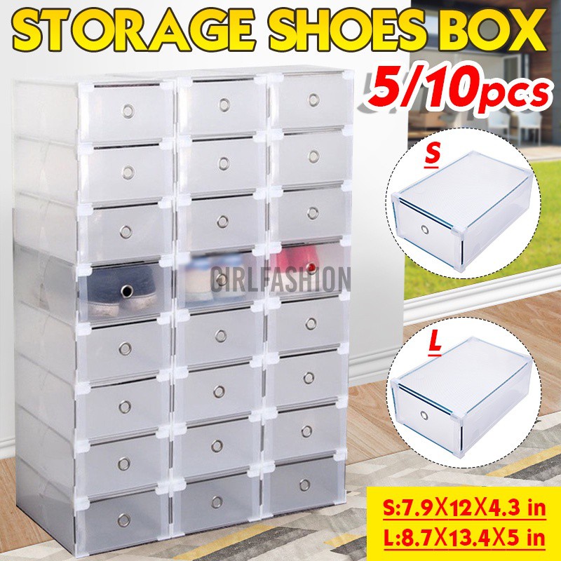 Foldable Shoes Box Storage Metal Frame Transparent Stackable Organizer