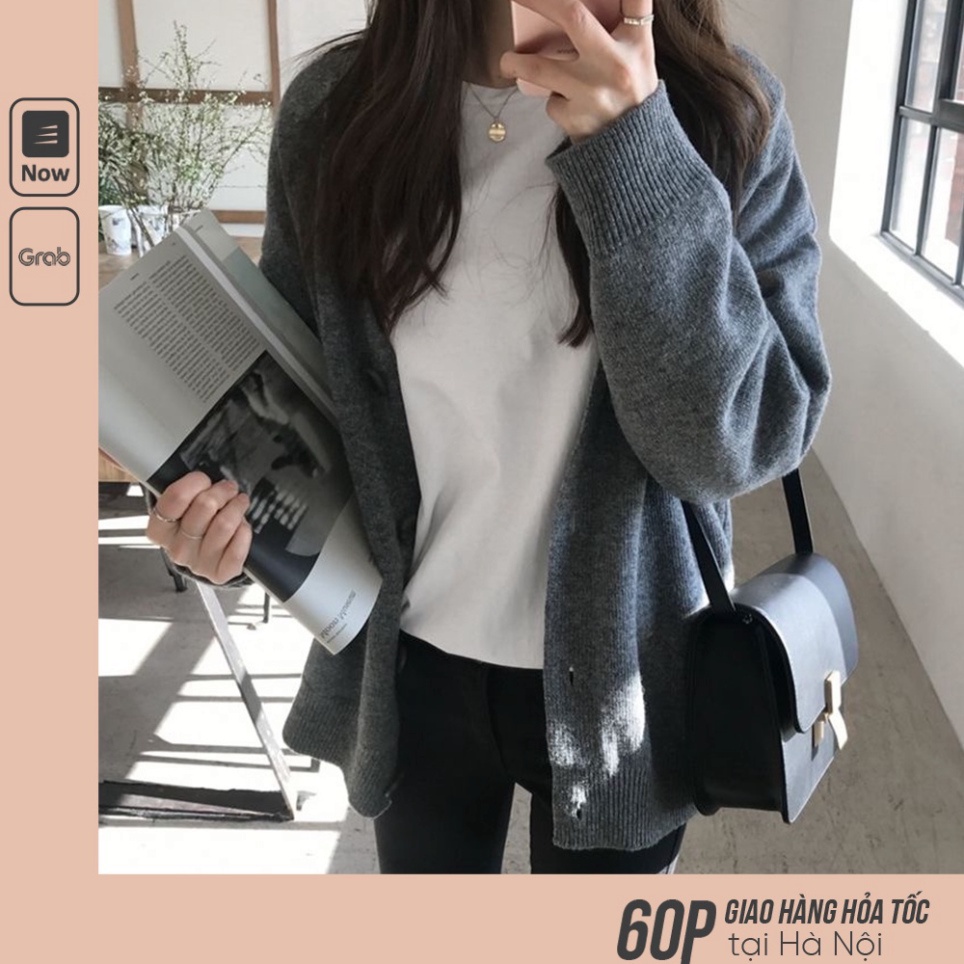 Áo khoác len lông dáng lửng dài tay cài cúc dáng rộng oversize cổ v thời thượng A00015