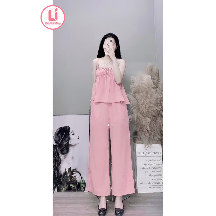 Set Áo Hai Dây Quần Dài, set đẹp, set xinh, set 2 dây, set áo 2 dây, bộ 2 dây, bộ đẹp, áo đẹp, quần ống rộng, bộ nữ