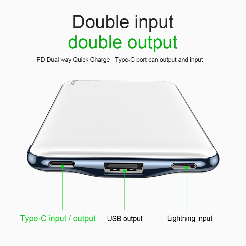 Ổ sạc dự phòng USB PD 5V/3A cổng Type-C kích thước 12.8cm*6.5cm*1.3cm tiện dụng cho iPhone Xs Xs Max XR 2018 X 8 8 Plus