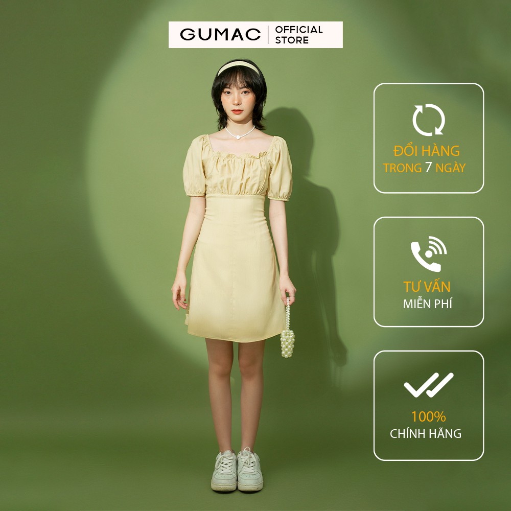 Đầm thun nữ nhún ngực GUMAC cổ vuông dễ thương đủ màu đủ size DB148