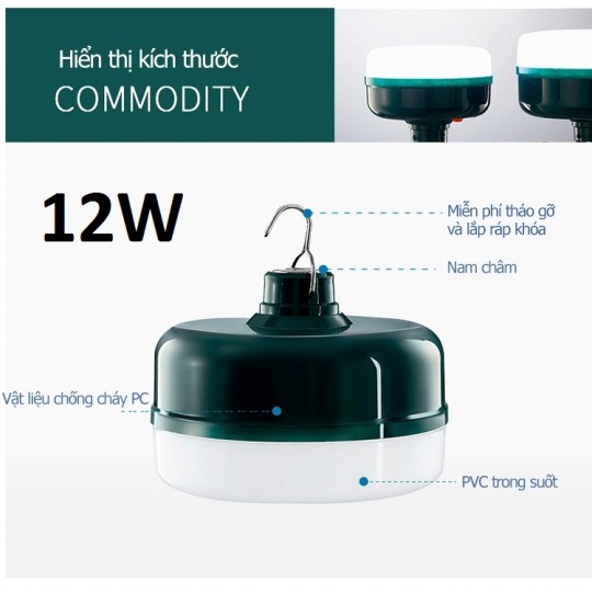 Bóng Đèn Led Tích Điện Đế Xanh 12w Dùng Sạc Tích Điện Với Chất Liệu Nhựa Chống Nước