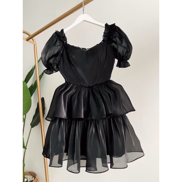 (Có BigSize) Đầm Váy Đen Tơ Organza Bèo Tầng Mặc Đi Tiệc Đi Chơi