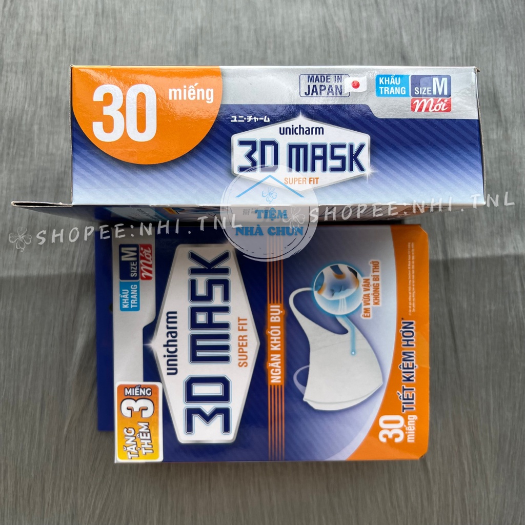 Hộp 30 miếng Khẩu trang Unicharm 3D Mask Super Fit Nhật Bản ngăn khói bụi size M