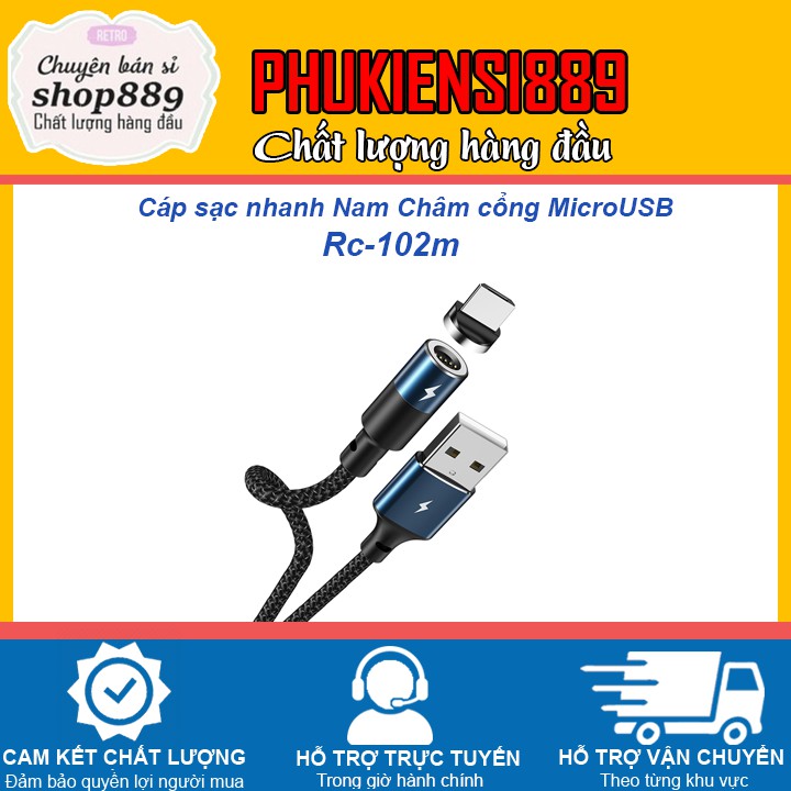 Cáp sạc nhanh Nam Châm cổng MicroUSB Remax Zigie Series 3.0A Data Rc-102m ( Màu đen )