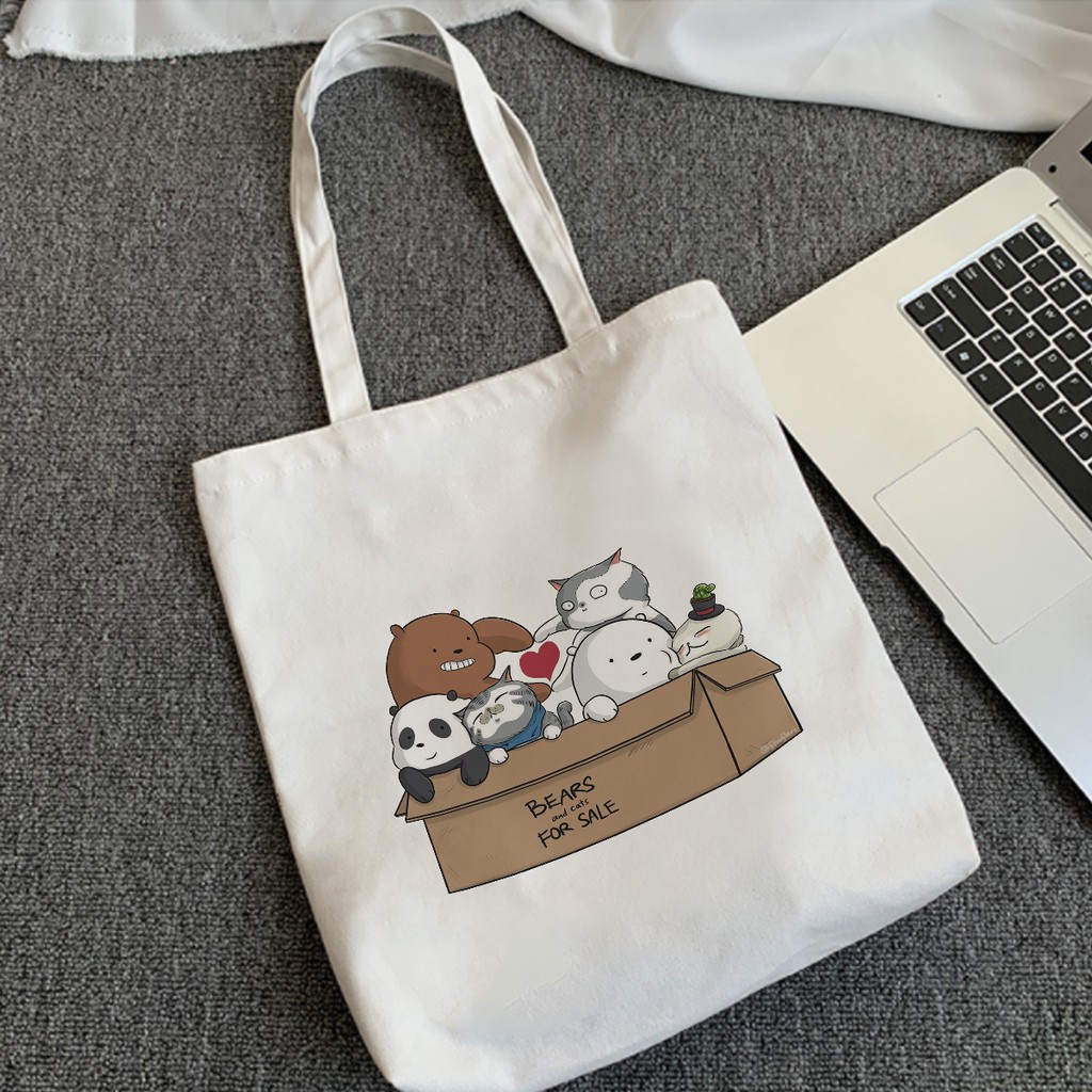 Túi Tote Vải Canvas Floofler Cực Dễ Thương Có Khóa Kéo Miệng Túi