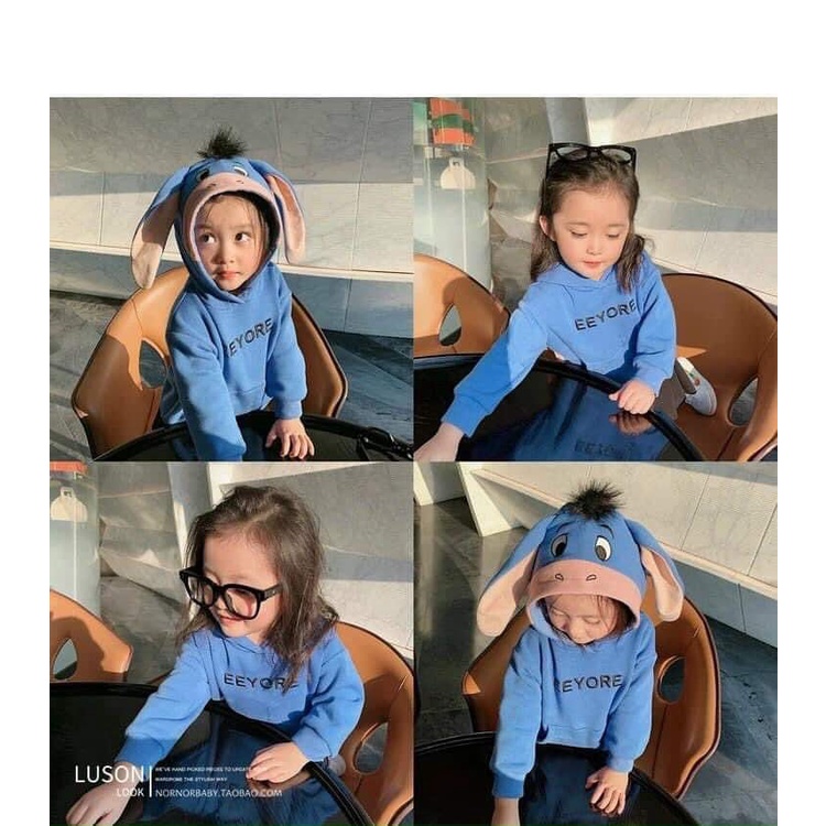 Áo nỉ bông hoodie có mũ nhân vật hoạt hình gấu Pooh, vịt donal , mickey, minie bé trai bé gái mềm mịn, ấm nhẹ