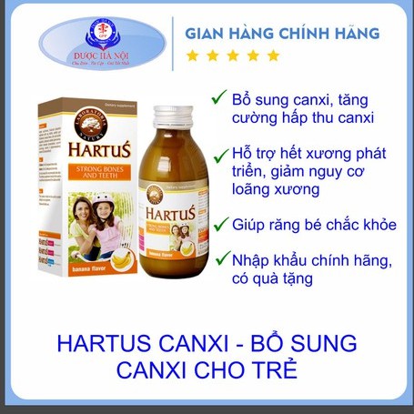 Hartus Canxi - Bổ sung canxi, vitamin D3, vitamin K, hấp thụ canxi tối đa nhờ Vitamin K (Lọ 150ml)