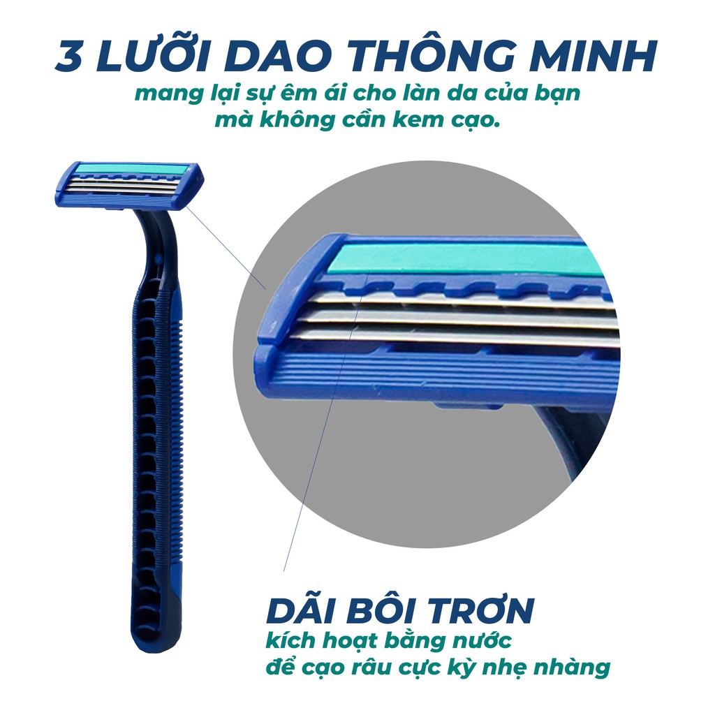 Dạo Cao Râu Kujaya Cán Nhựa Ba Lưỡi Cùng Dải Bôi Trơn Cạo Êm Hơn  - yomani