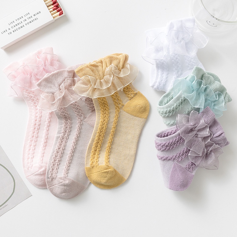 Vớ Cotton Mỏng Phối Ren Kiểu Công Chúa Thời Trang Xuân Thu Cho Bé Gái