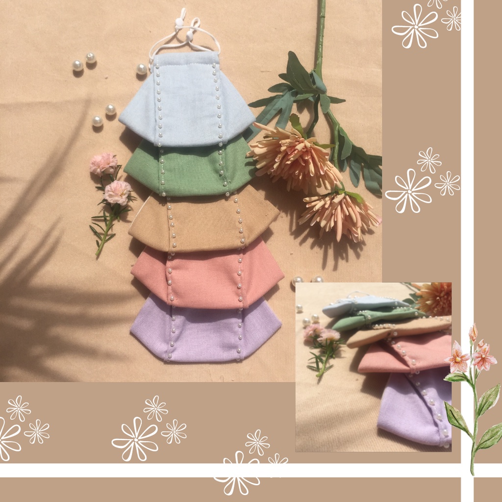 ( Mẫu mới) Khẩu trang vải Linen 3D kháng khuẩn chống bụi màu pastel kết hạt ngọc