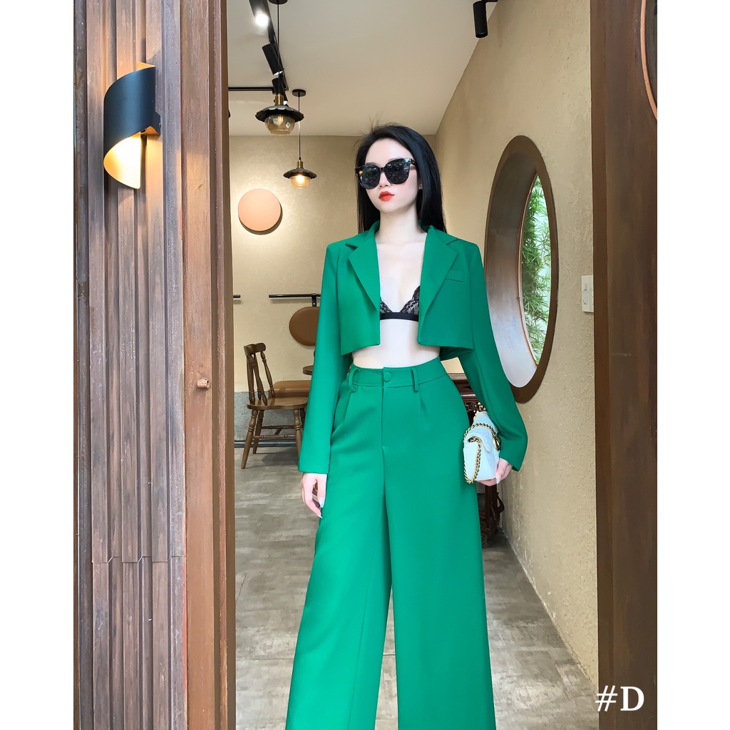 SÉT VEST QUẦN XUÔNG DÀI KẾT HỢP ÁO CROPTOP