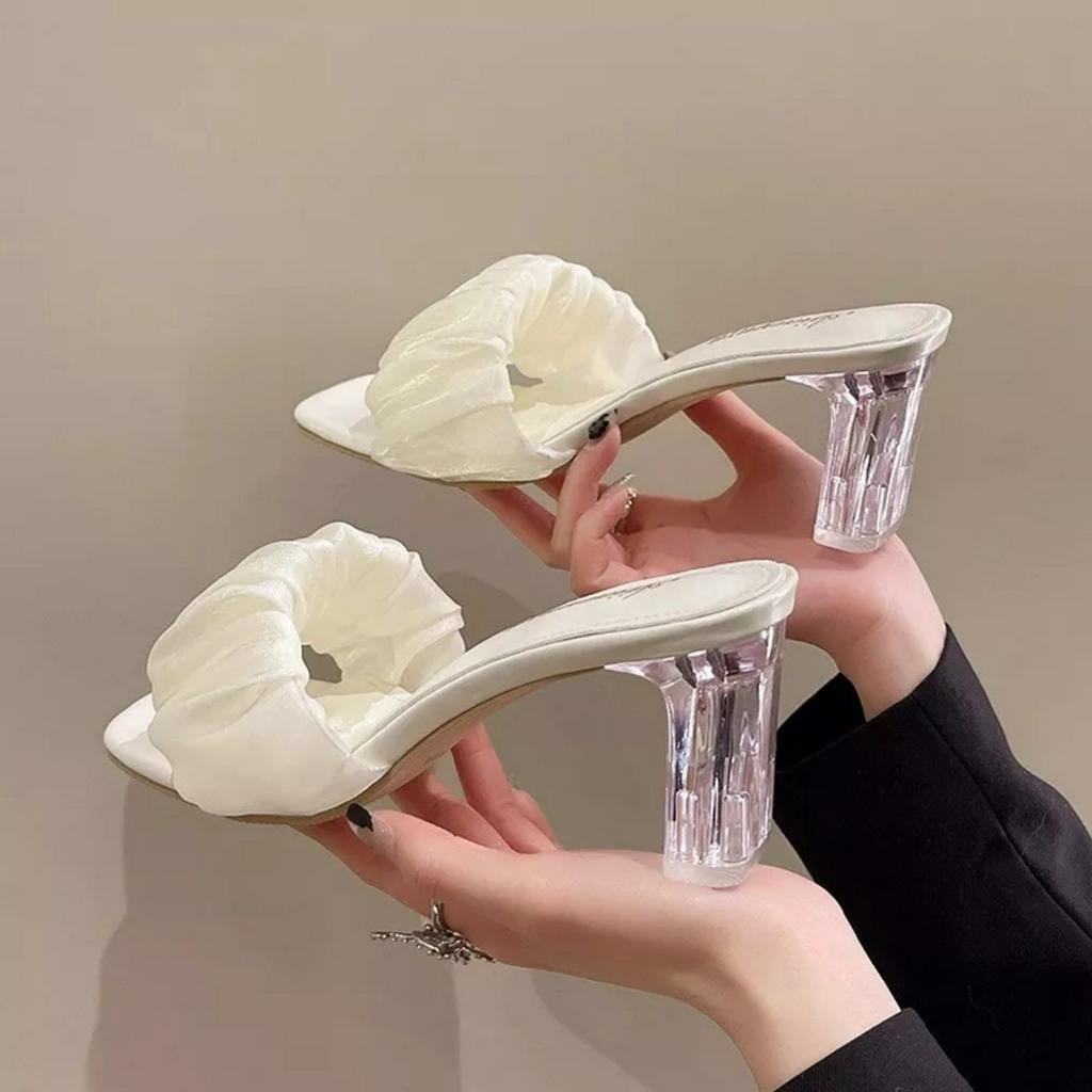 Free ship Dép nữ quai ngang mềm mại êm chân cao gót 7cm guốc đế trong 2 màu cực đẹp