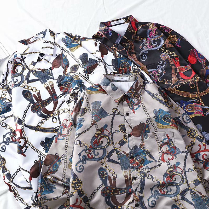 European and American style printed long-sleeved shirt for men