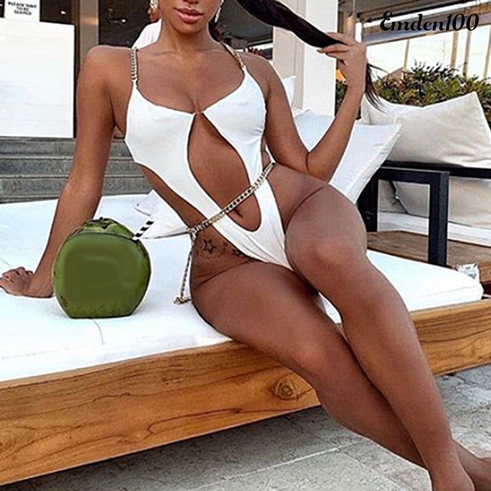 Bộ Đồ Bơi Một Mảnh Màu Trơn Có Đệm Ngực Với Dây Xích Tùy Chỉnh Dành Cho Nữ