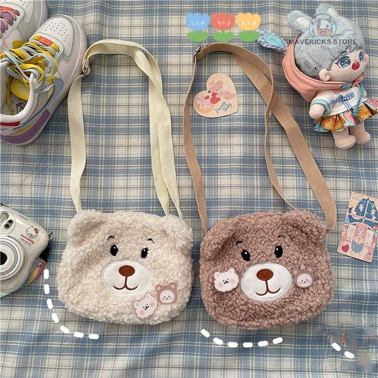 Túi đeo vai hình gấu bông dễ thương phong cách Retro Hàn quốc