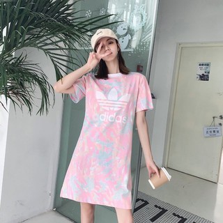 Đầm Thể Thao Cổ Tròn Dáng Rộng In Logo Phối Màu Tương Phản Thời Trang Mùa Hè 2020