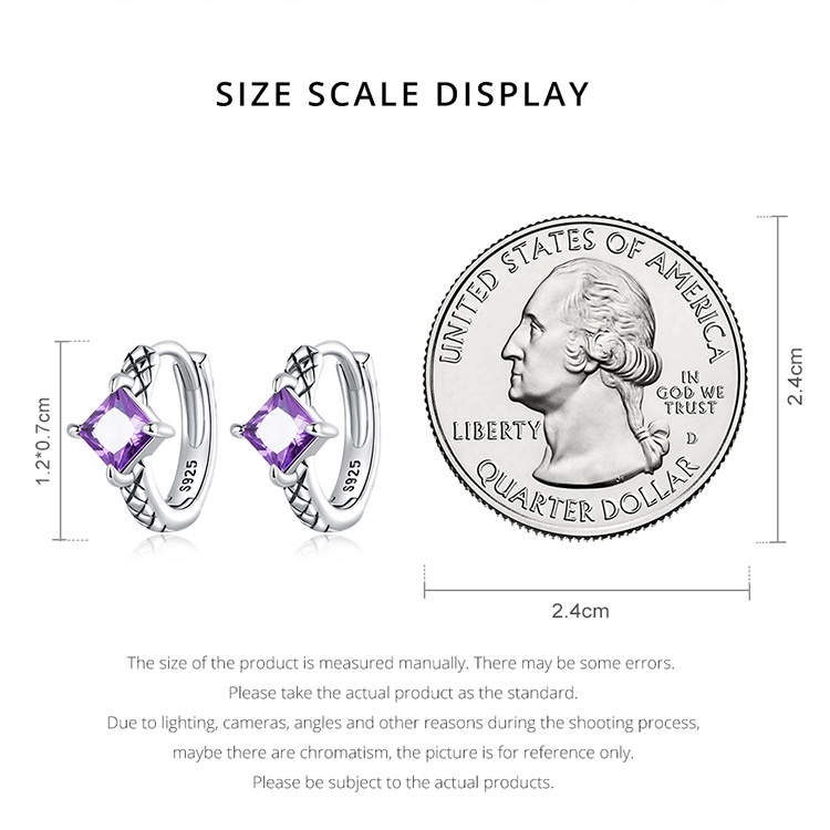 Đôi khuyên tai BAMOER bạc 925 thiết kế da rắn đính đá zircon màu tím thời trang dành cho nữ