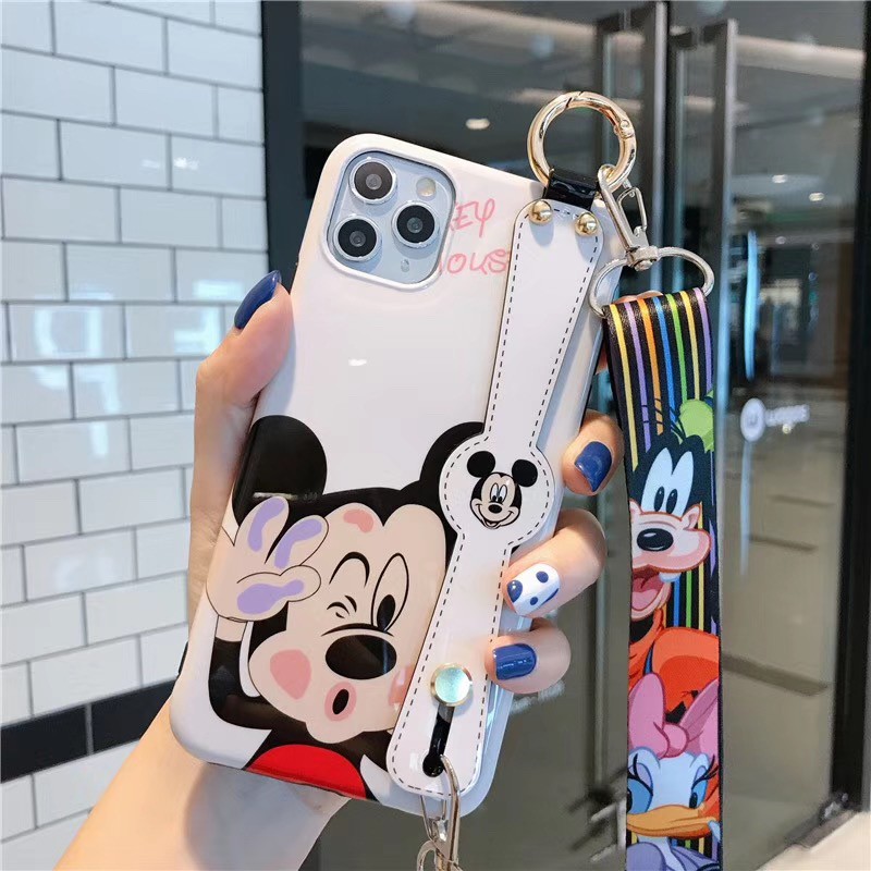 Ốp Điện Thoại Họa Tiết Mickey Minnie Có Dây Đeo Cổ Tay Dành Cho iPhone13 Pro i12 i13 i11 xs max xr i7