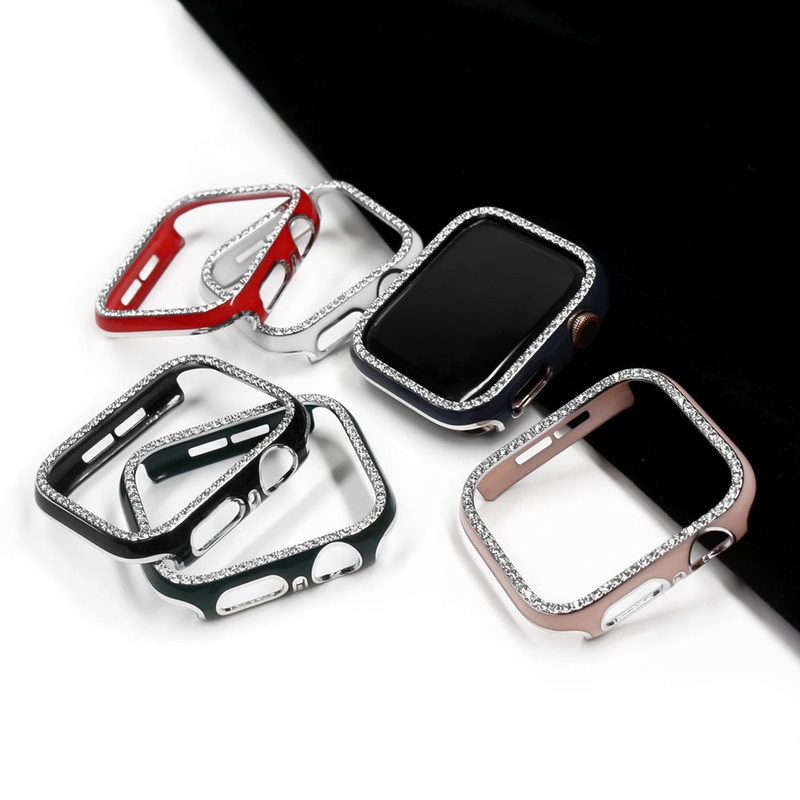 Ốp bảo vệ thích hợp cho mặt đồng hồ Apple Watch Series 6 Se 5 4 3 2 Iwatch 40mm 44mm 42mm 38mm bằng nhựa PC đính hạt đá