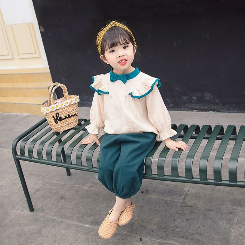 Trang phục IQ ANGEL 2 mảnh gồm áo sơ mi có cổ thời trang phương Tây 2022 ngọt ngào mới cho bé gái