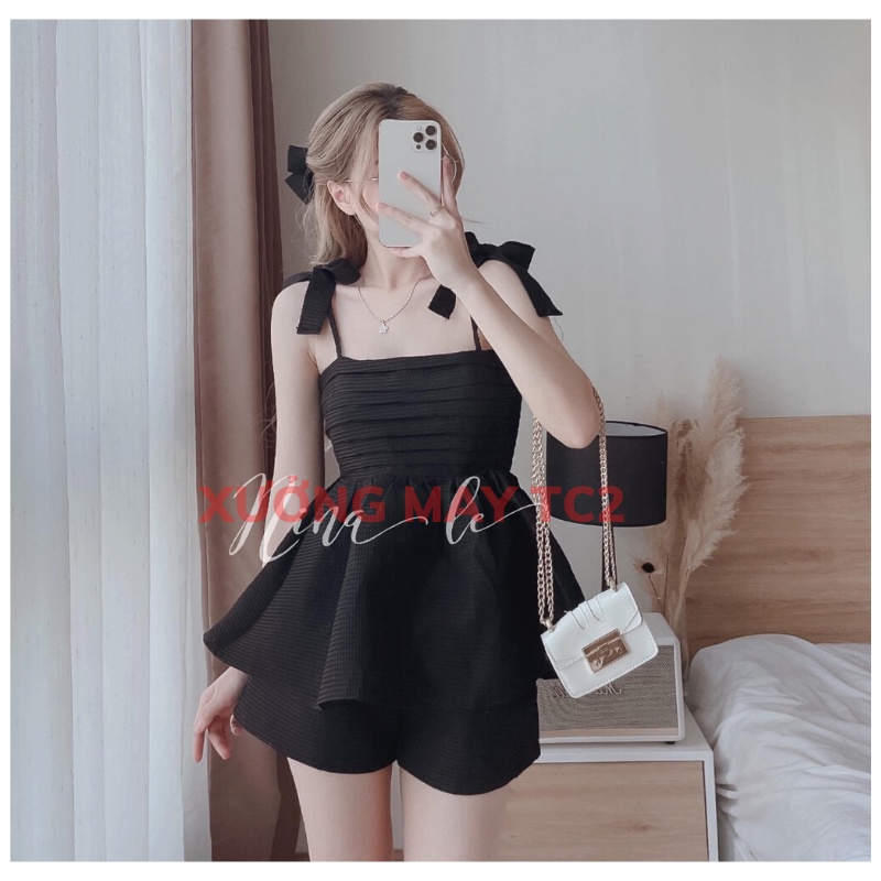 Áo 2 dây xếp ly ngực 💖 Set babydoll áo kèm quần short chất đũi xốp mềm mại, dày dặn phồng đẹp XƯỞNGMAYTC2