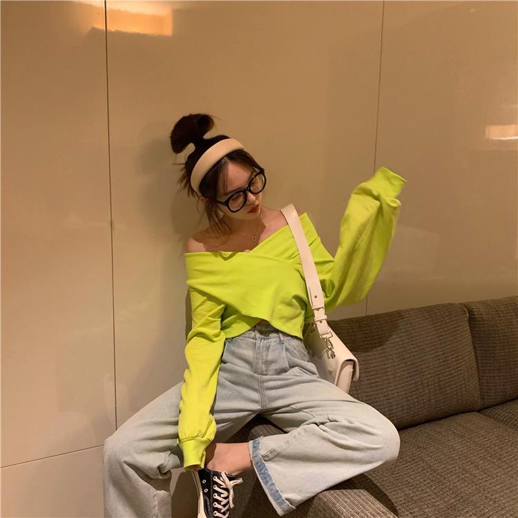 Áo Len Tay Dài Cổ Chữ V Màu Sắc Đơn Giản Phong Cách Hàn Quốc Thời Trang Mùa Xuân Cho Nữ 2021