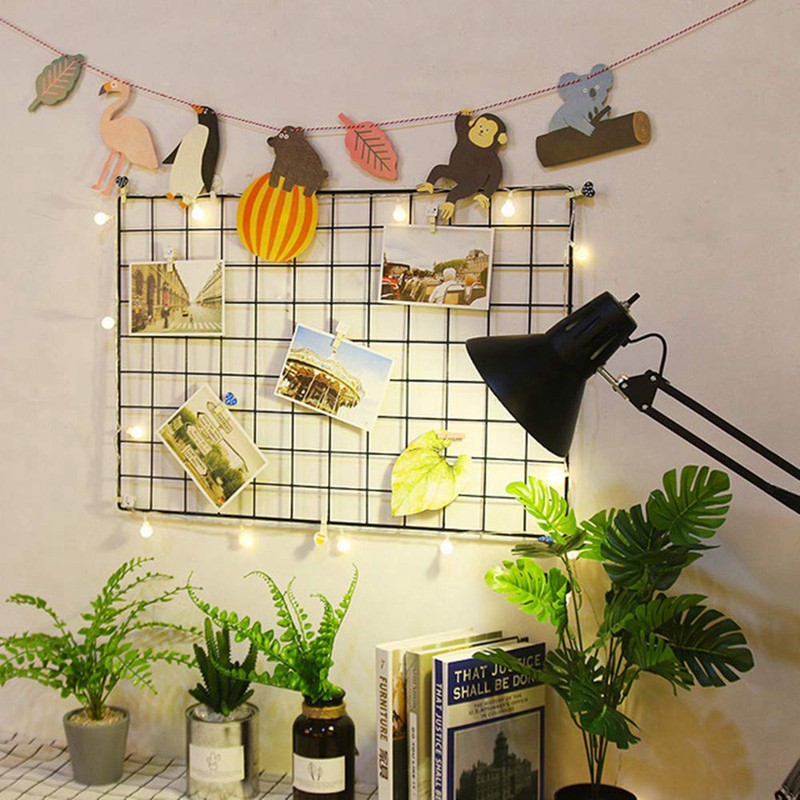 DIY Grid Photo Wall,with Hook, Color Wooden Clip(65 x 45cm,Black)#HAVN