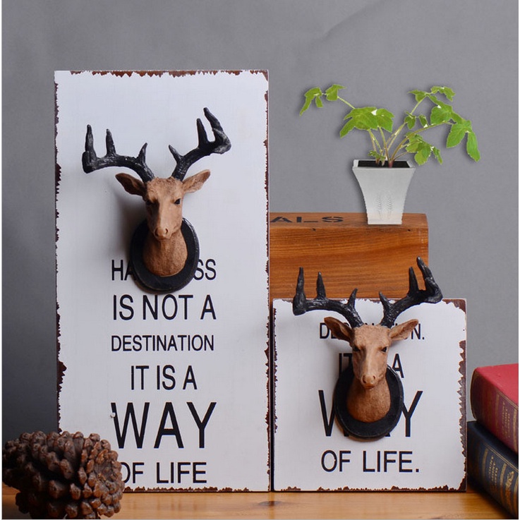 Bảng gỗ treo tường decor quán trà, caffe hình đầu hươu phong cách bắc âu