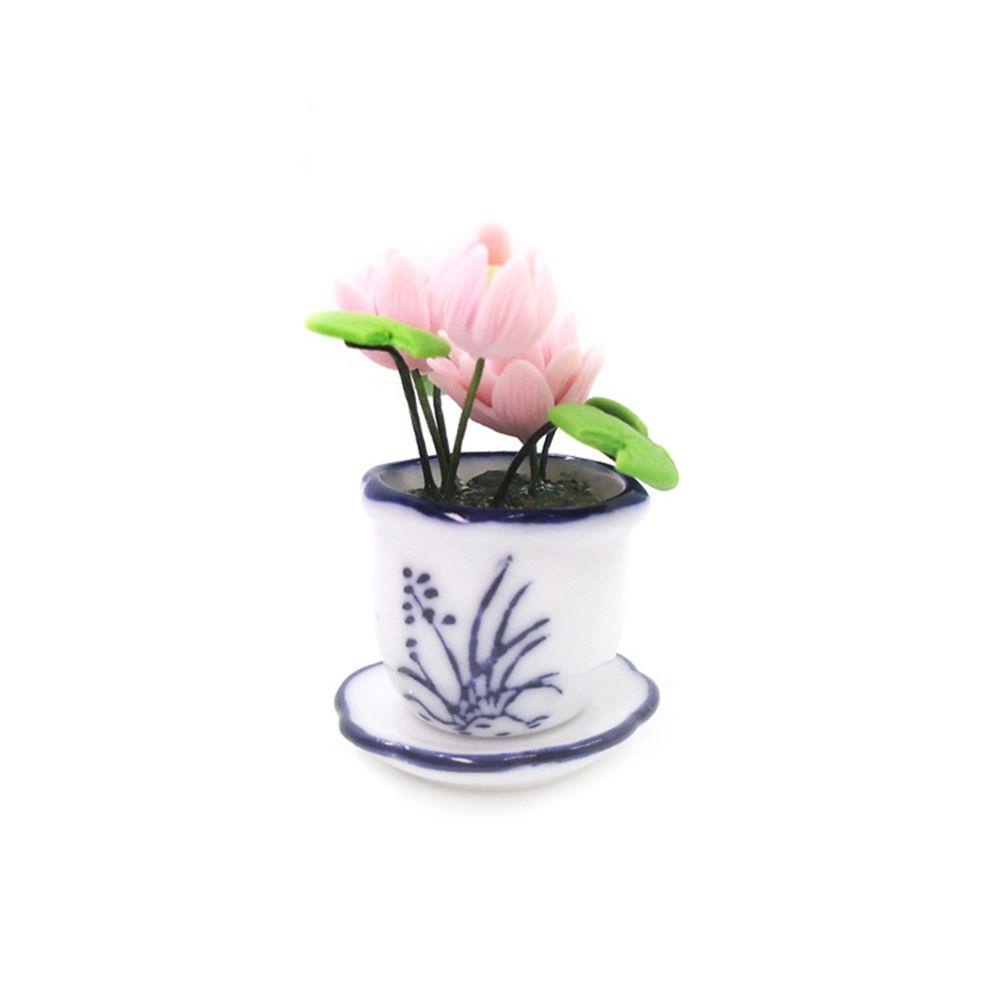 1 Bộ Chậu Hoa Sen Màu Hồng Tỉ Lệ 1: 12 Trang Trí Nhà Búp Bê