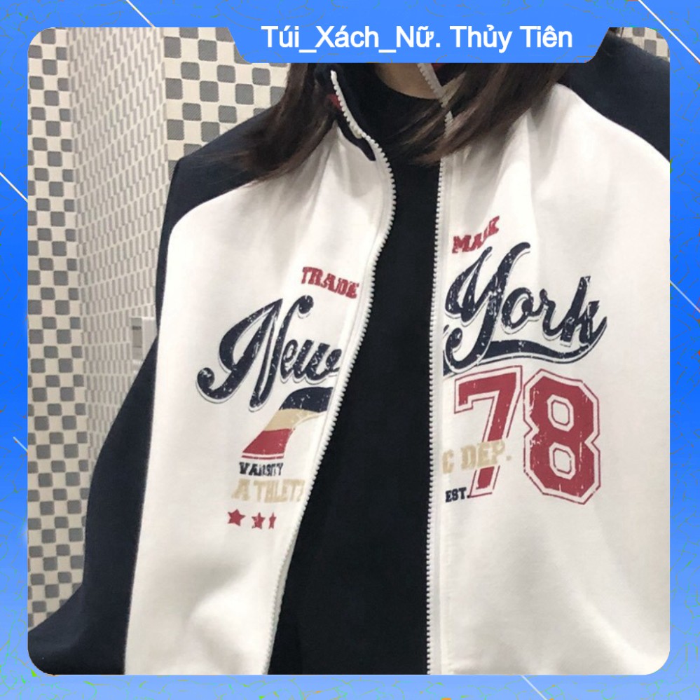 (Giá Gốc) ÁO KHOÁC RAGLAN NEW YORK 78 - ÁO NỈ NGOẠI PHỐI TAY ĐEN TRẮNG VIỀN SỌC KHOÁC TRADE MARK -👗TTshop👑