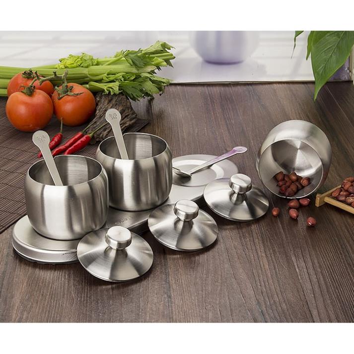 Bộ hũ đựng gia vị 3 ngăn inox 304 Kaihua A05