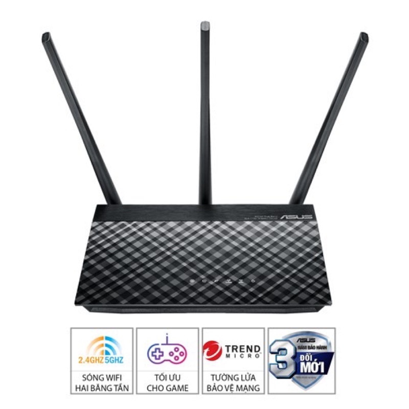 Bộ Phát Wifi Asus RT-AC53 Băng Tần Kép AC750 Gigabit 3 Ăng-ten - Hàng Chính Hãng