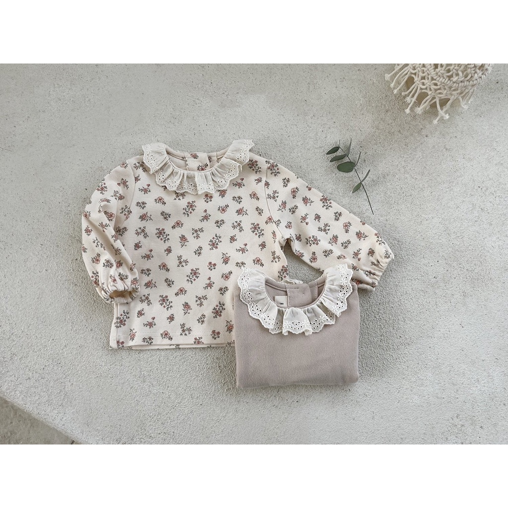 Áo thun cotton mềm mại màu trơn họa tiết hoa thời trang xuân thu cho bé gái HPTU