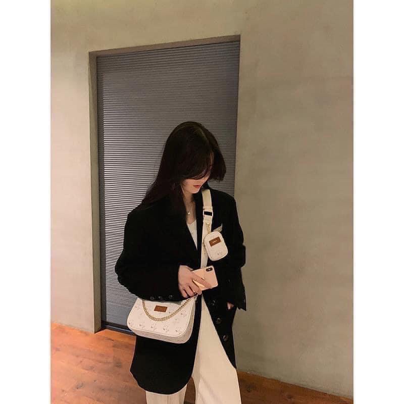 Set túi đeo vai đeo chéo túi xách kẹp nách nữ siêu chất kèm ví nhỏ kèm hình bé cún ẢNH THẬT