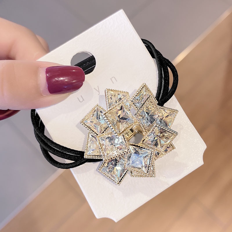 Dây buộc tóc cao su đính đá vuông thời trang Hàn Quốc cao cấp